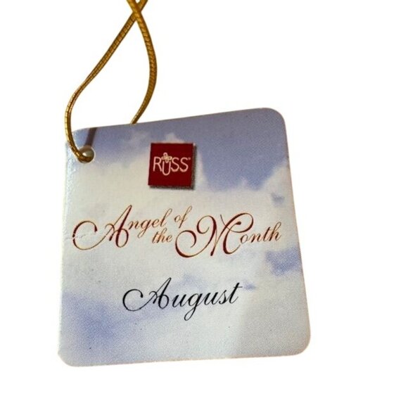 Russ Angel Of The Month August Figurine With Gladiolus Flower Glass Ornament - Picture 5 of 8